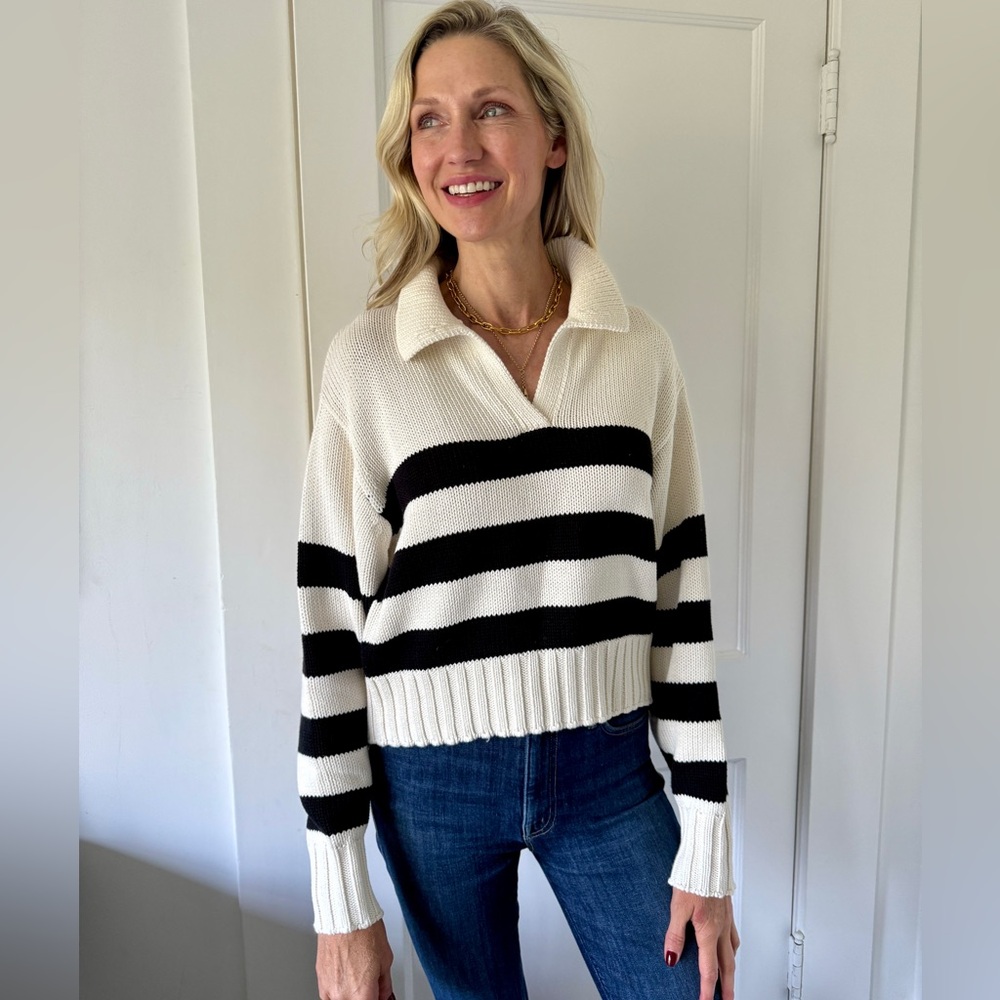 Quince Black and White Striped Sweater